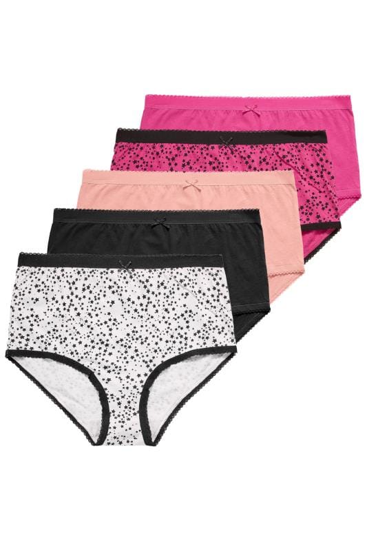 5 PACK Assorted Star Print Full Briefs | Yours Clothing