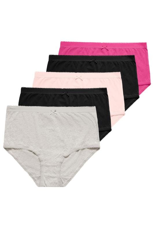 5 PACK Assorted Pink Full Briefs | Yours Clothing
