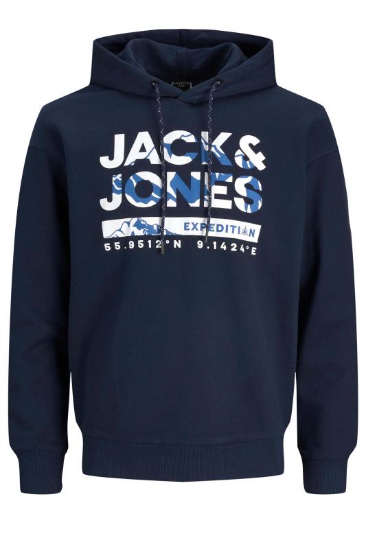  JACK & JONES Big & Tall Navy Blue 'Expedition' Logo Hoodie