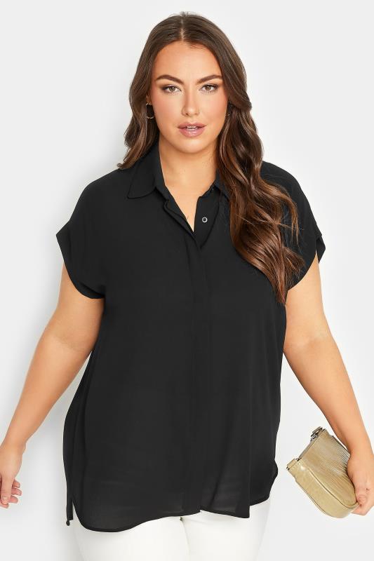 YOURS Curve Plus Size Black Collared Shirt | Yours Clothing  1