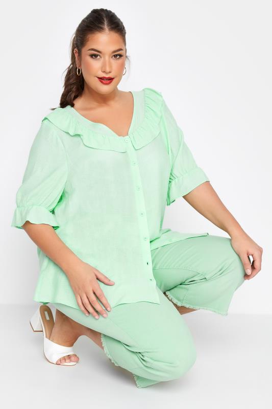 LIMITED COLLECTION Curve Mint Green Frill Blouse_C.jpg