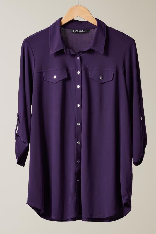 EVANS Plus Size Purple Tab Sleeve Blouse | Evans  5