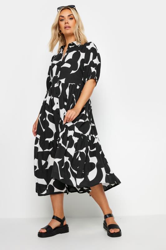 YOURS Plus Size Black Abstract Print Shirt Dress | Yours Clothing 2