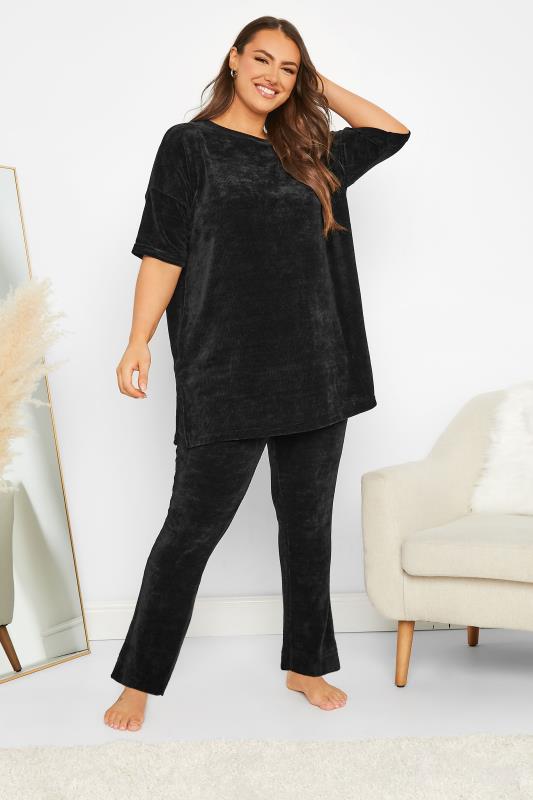 Plus Size Black Chenille Lounge Top | Yours Clothing 2