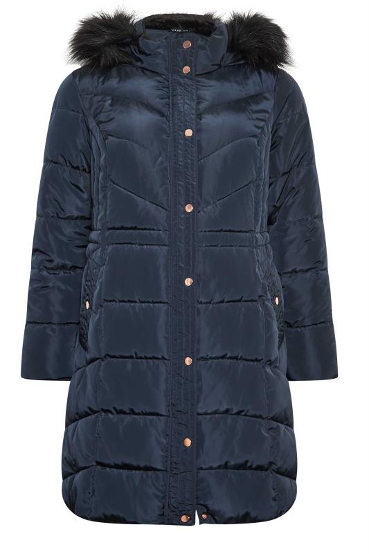 YOURS Plus Size Navy Blue Midi Puffer Coat | Yours Clothing 6