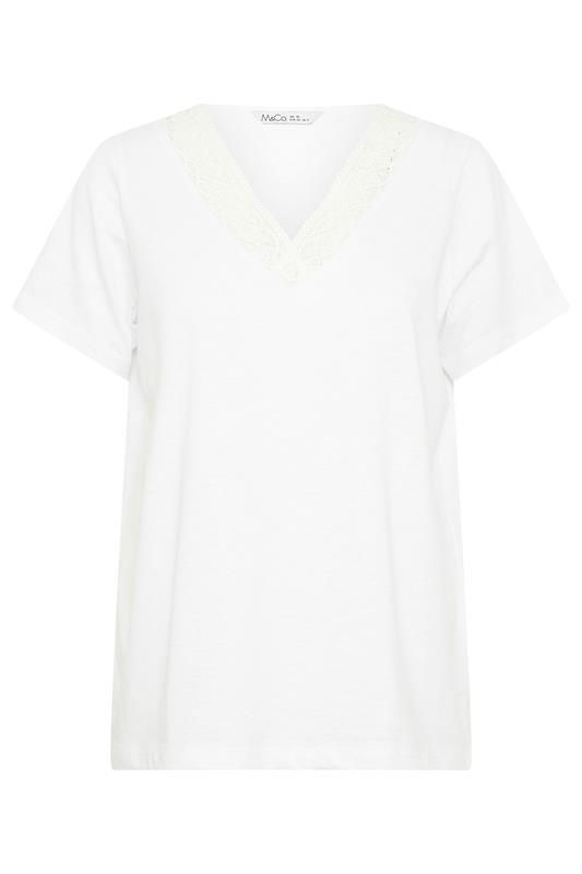 M&Co White Lace Trim V-Neck Cotton T-Shirt | M&Co 7