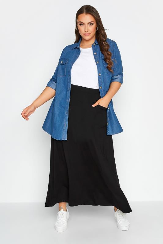 Curve Black Maxi Jersey Skirt 2