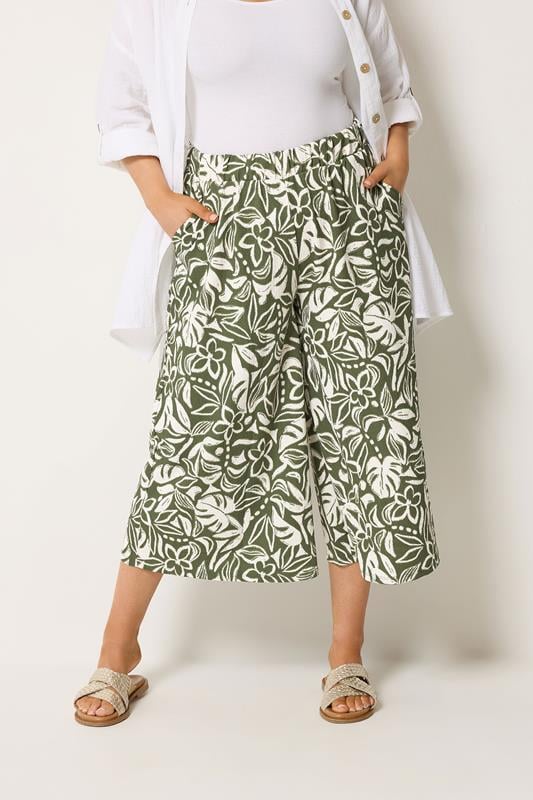  YOURS Jupe-culotte vert kaki à imprimé feuilles 