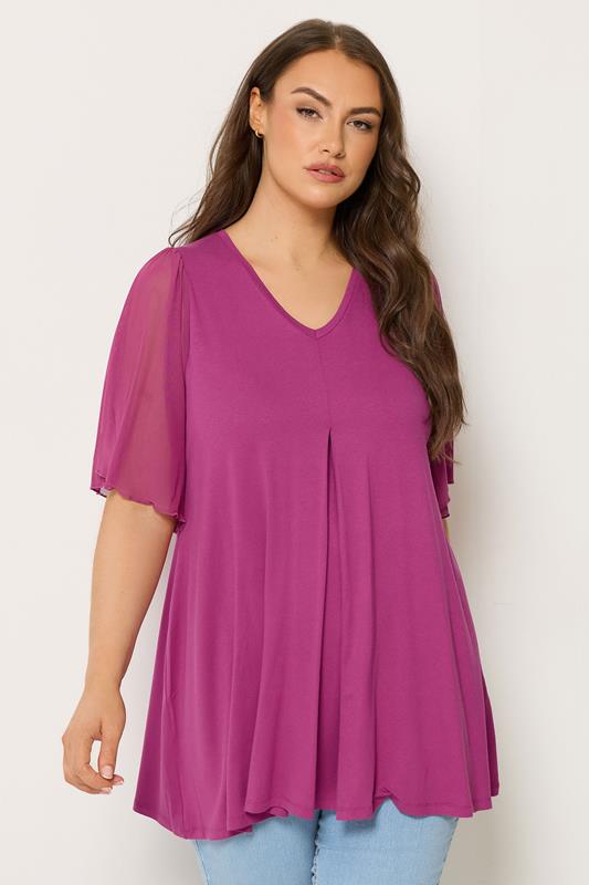 YOURS Plus Size Purple Pleat Front Top | Yours Clothing 1