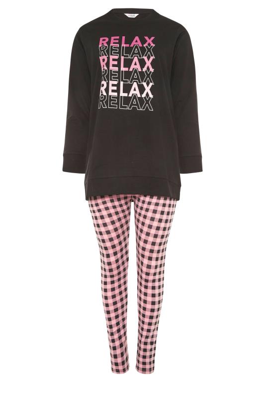 Plus Size Black 'Relax' Gingham Lounge Set | Yours Clothing 6