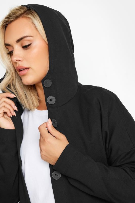 YOURS Plus Size Black Button Through Hooded Maxi Jacket | Yours Clothing 4