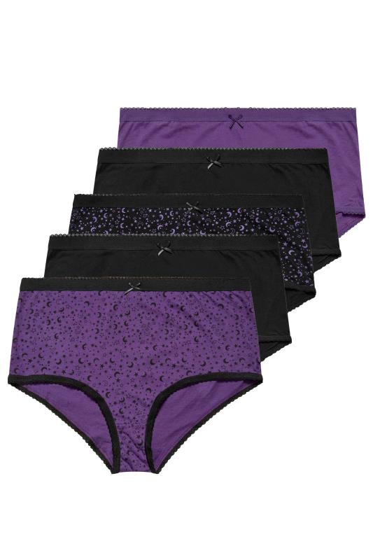 YOURS 5 PACK Plus Size Black & Purple Star Print High Waisted Full Briefs | Yours Clothing 10
