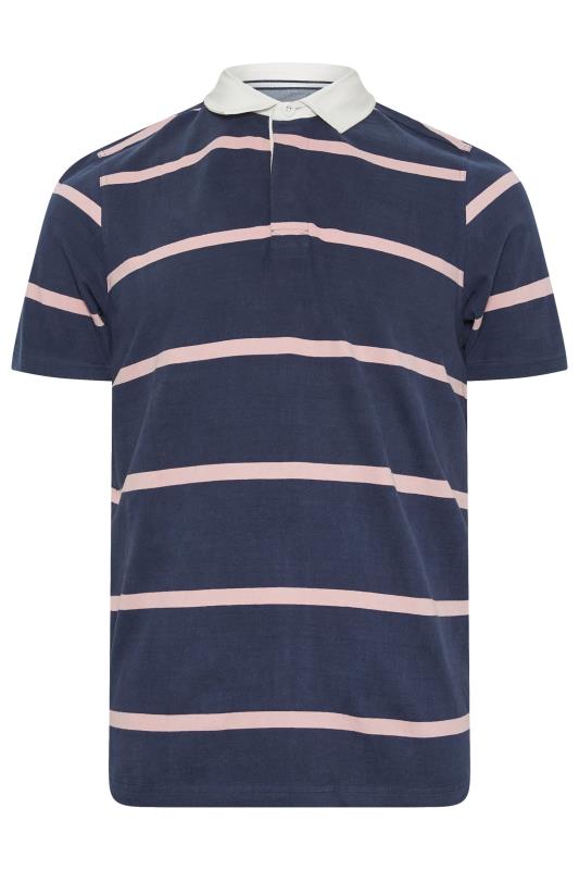 BadRhino Big & Tall Navy Blue & Pink Stripe Rugby Polo Shirt | BadRhino 2