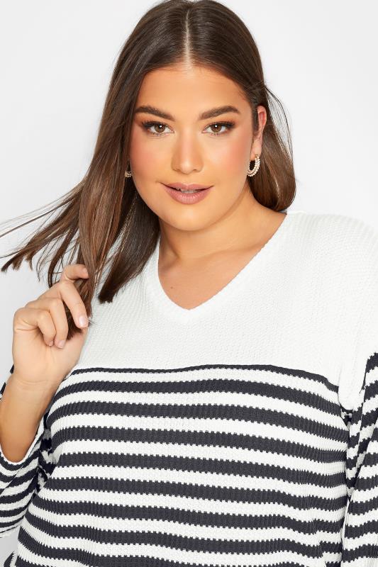 YOURS Curve Plus Size White Stripe Long Sleeve Jumper | Yours Clothing  4
