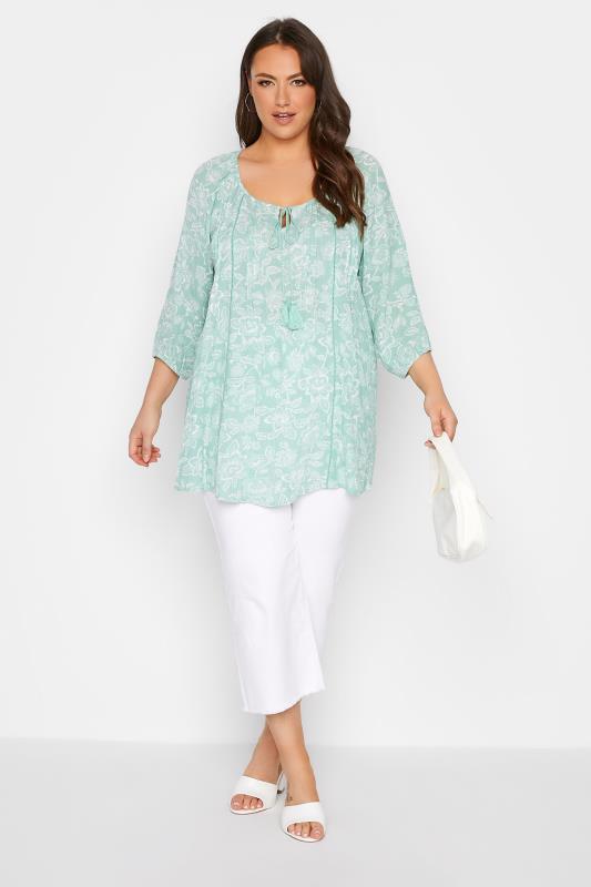Plus Size Sage Green Floral Gypsy Top | Yours Clothing 2