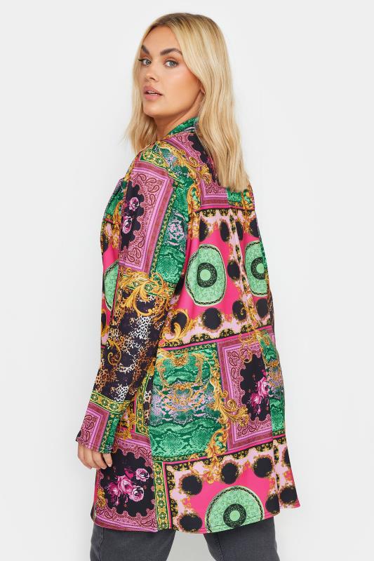 LIMITED COLLECTION Plus Size Pink & Green Tile Print Blazer | Yours Clothing 3