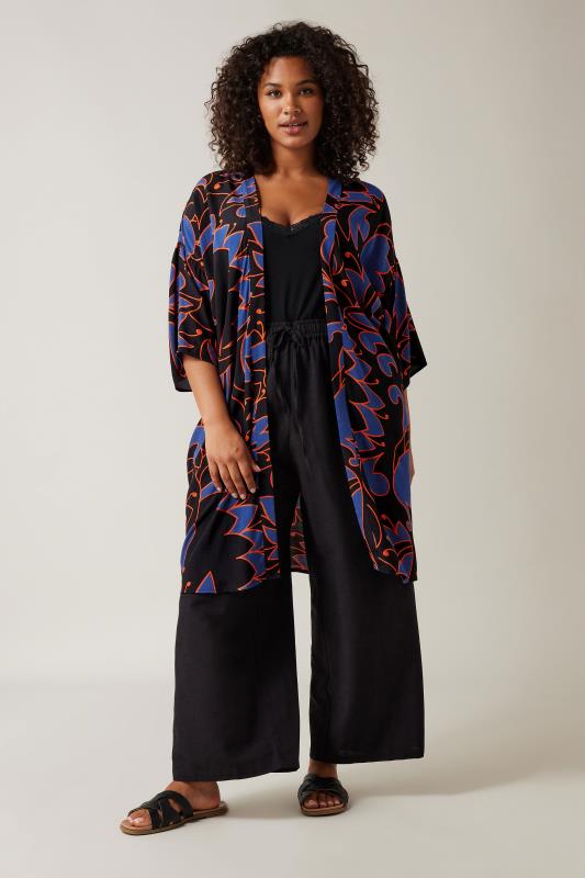 EVANS Plus Size Black Abstract Print Kimono | Evans 2