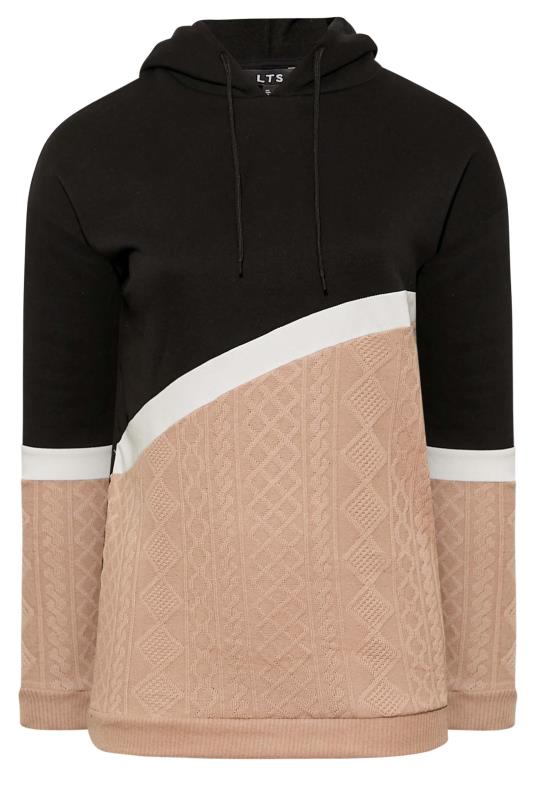 LTS Tall Black & Pink Colour Block Cable Knit Hoodie 1