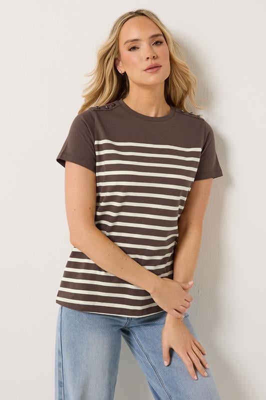  LTS Tall Chocolate Brown Stripe Button T-Shirt