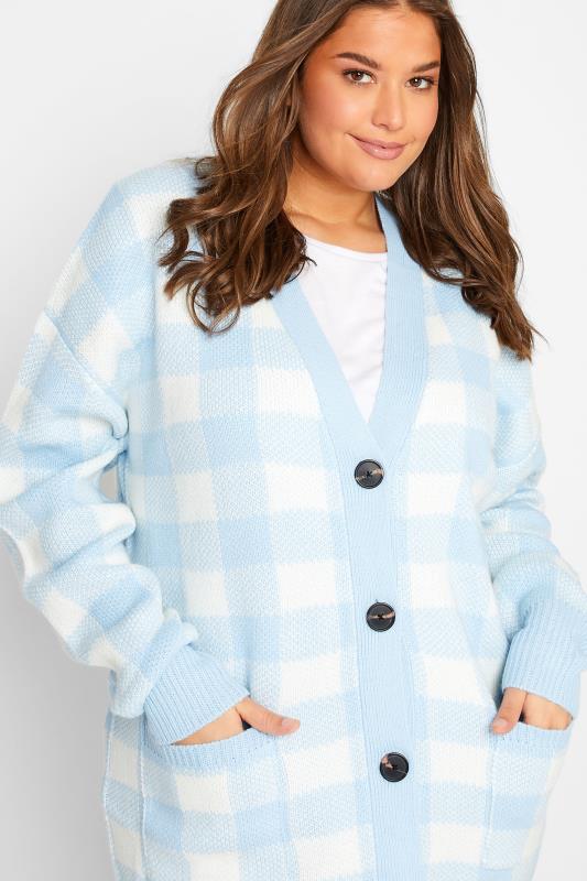 LTS Tall Women's Blue Gingham Button Knitted Cardigan | Long Tall Sally  4