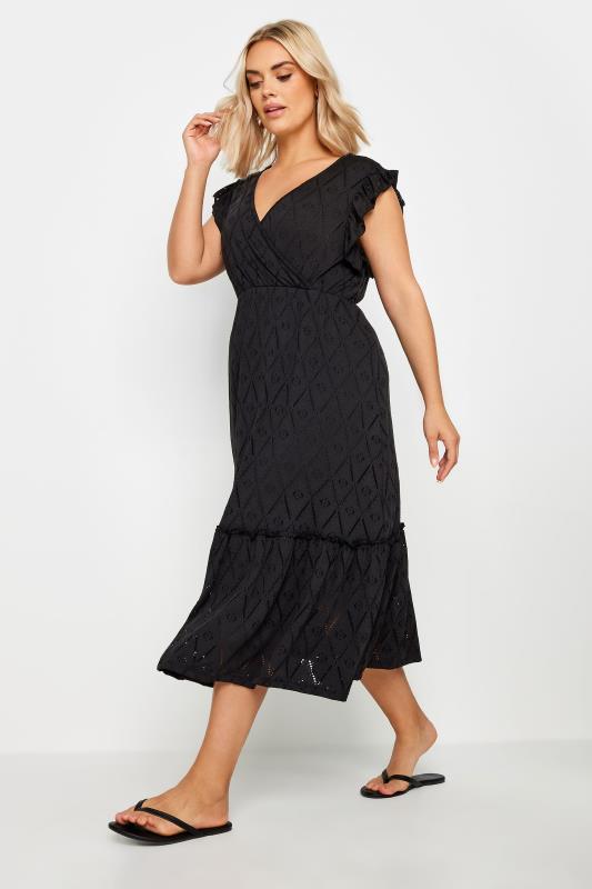 Plus Size  YOURS Curve Black Broderie Anglaise Midaxi Dress
