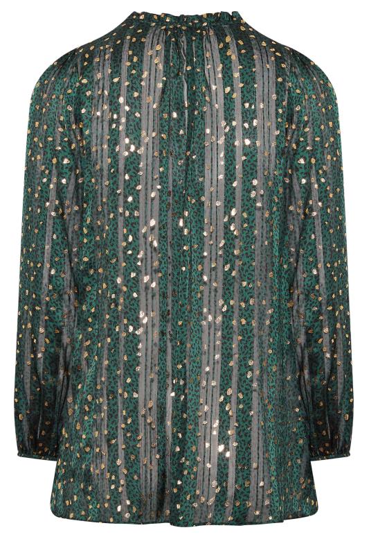 YOURS LONDON Plus Size Green & Gold Animal Print Ruffle Blouse | Yours Clothing 7
