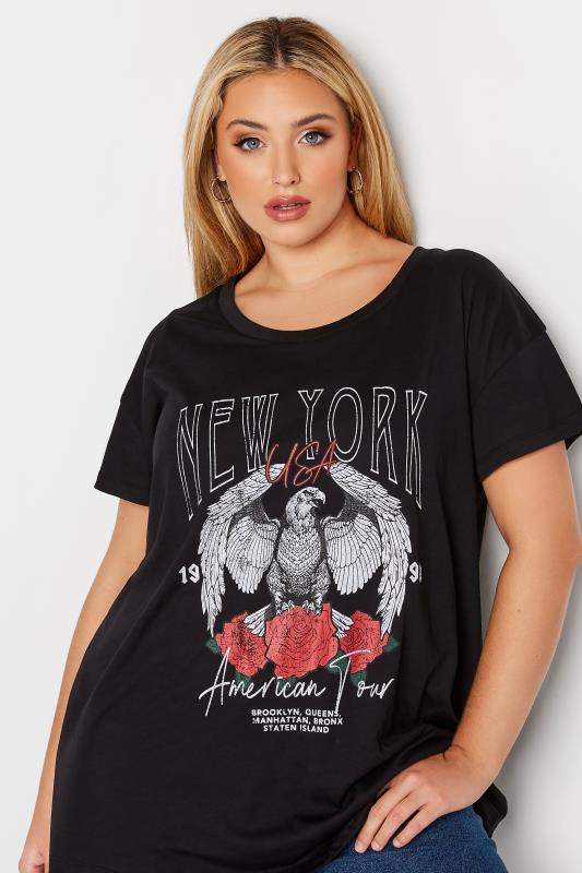 Plus Size Black 'New York' Eagle Print Boxy T-Shirt | Yours Clothing 5