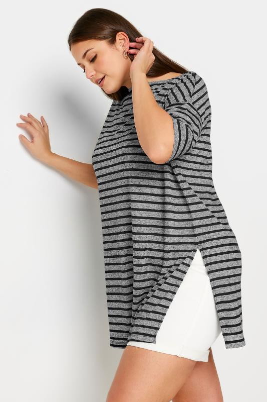 YOURS Plus Size Grey Stripe Oversized Linen T-Shirt | Yours Clothing 4