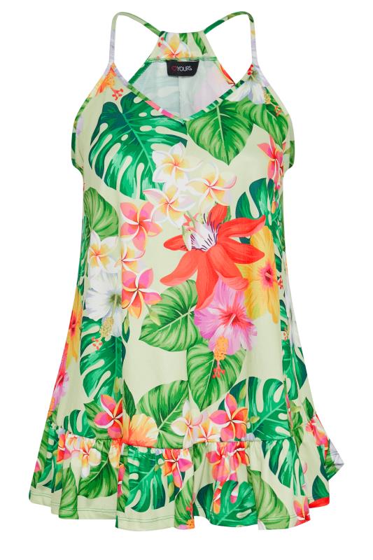 Plus Size Green Tropical Print Frill Hem Cami Top | Yours Clothing 5