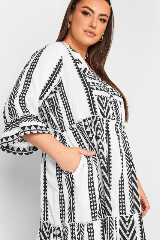 LIMITED COLLECTION Plus Size White Aztec Print Smock Midi Dress | Yours Clothing 5