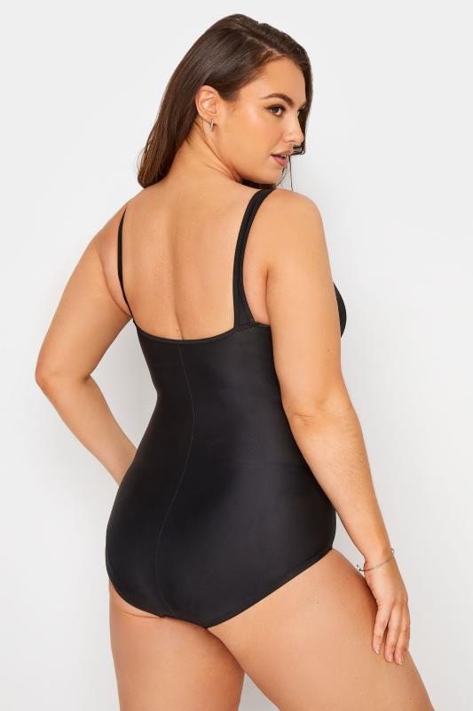 Plus Size Black Ruched Mesh Tummy Control Swimsuit  | Yours Clothing 4