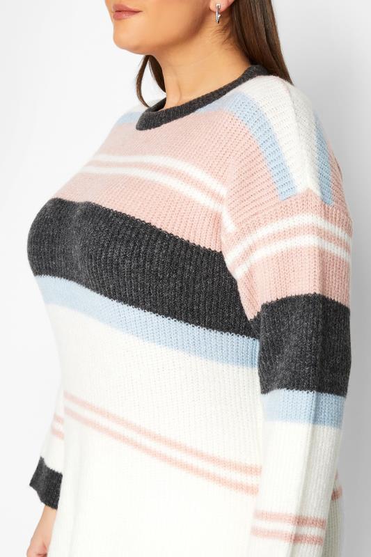YOURS LUXURY Plus Size White & Pink Stripe Longline Jumper | Yours Clothing 5