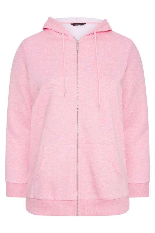 Plus Size Light Pink Marl Zip Through Hoodie | Yours Clothing  6