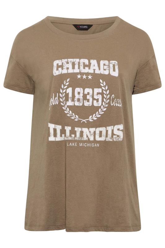 Curve Brown Beige 'Chicago' Slogan Print T-Shirt 6