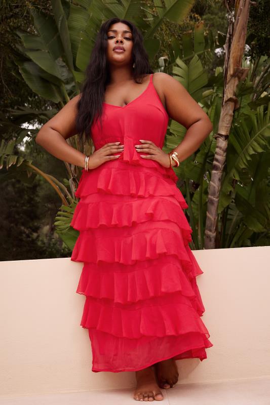 LIMITED COLLECTION Plus Size Red Frill Maxi Dress | Yours Clothing 1