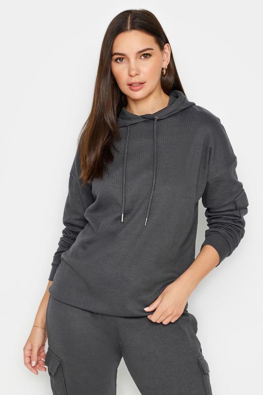  Grande Taille LTS Tall Charcoal Grey Ribbed Cargo Hoodie