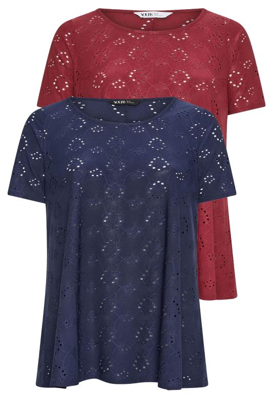 2 PACK Navy Blue & Red Broderie Anglaise Swing T-Shirts | Yours Clothing 7