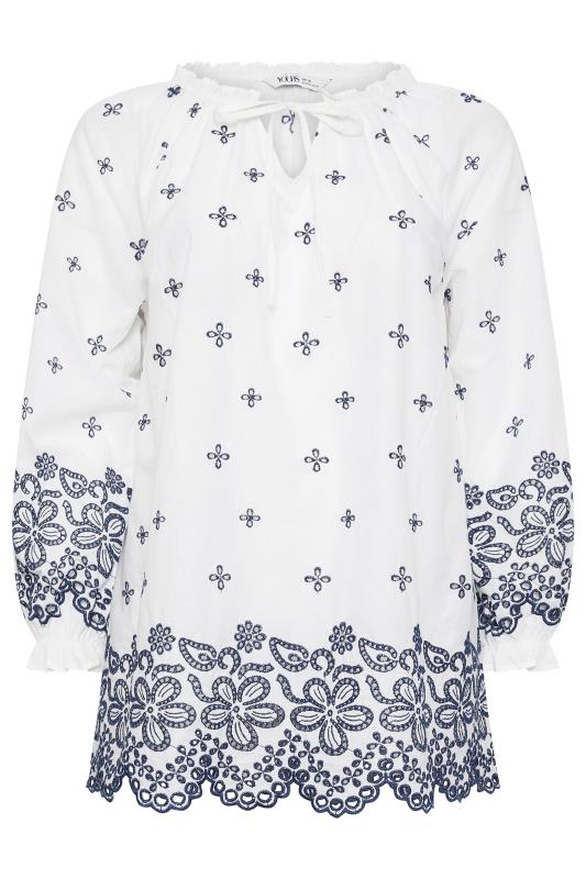 YOURS Plus Size White & Navy Blue Broderie Anglaise Blouse | Yours Clothing 6