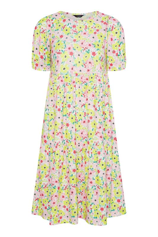 Plus Size Pink & Yellow Floral Print Puff Sleeve Smock Midaxi Dress | Yours Clothing 6