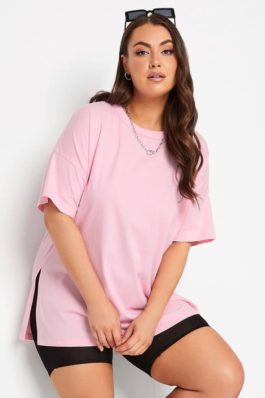 LIMITED COLLECTION Curve Pink Oversized Side Split T-shirt