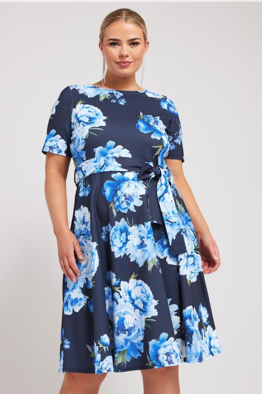 YOURS LONDON Plus Size Blue Scoop Neck Skater Dress | Yours Clothing 2