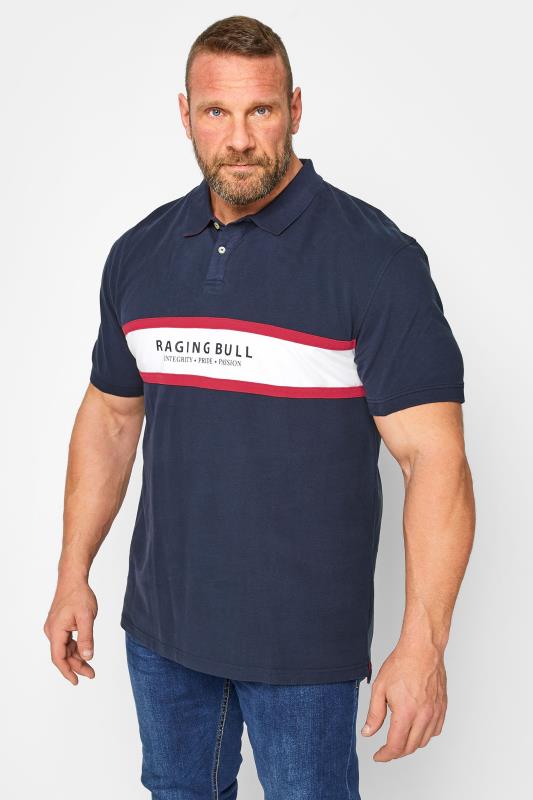 RAGING BULL Big & Tall Navy Blue Cut & Sew Polo Shirt