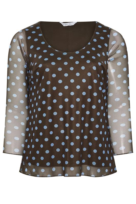 YOURS LONDON Plus Size Brown & Blue Polka Dot Long Sleeve Top | Yours Clothing 6