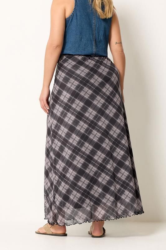 YOURS Plus Size Purple Check Mesh Skirt | Yours Clothing 2
