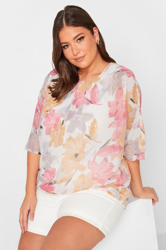 YOURS Curve Plus Size White Floral Blouse | Yours Clothing  1