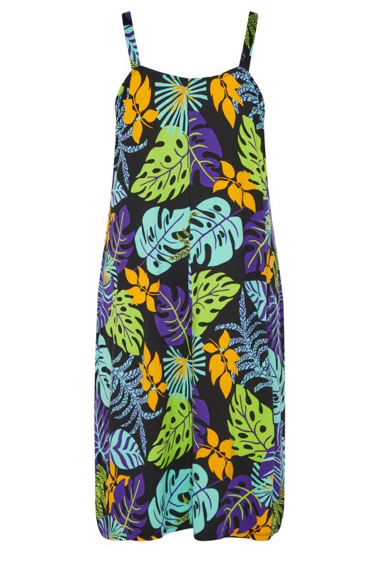 YOURS Curve Black Tropical Leaf Print Beach Dress | Yours Clothing 7