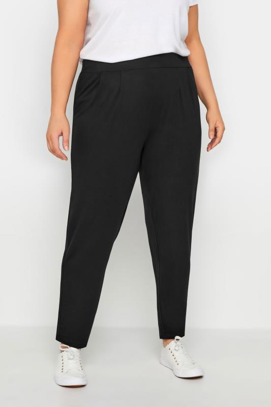 Plus Size  Evans Black Jersey Tapered Trousers