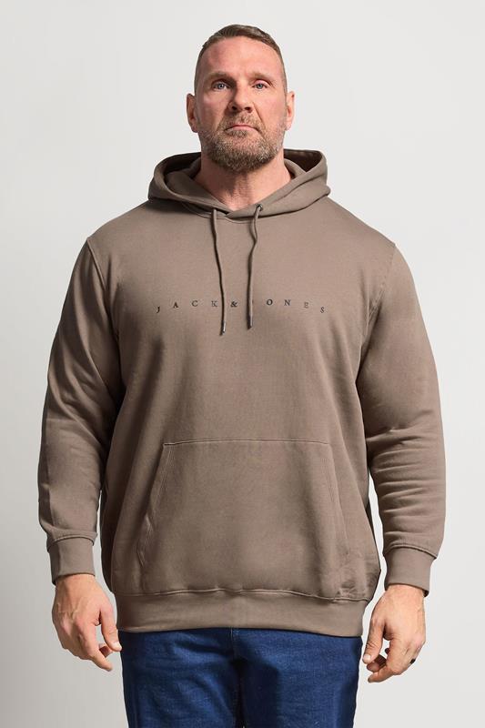 JACK & JONES Big & Tall Falcon Brown Printed Hoodie