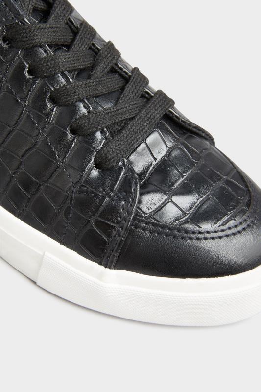 LTS Black Croc Lace Up Trainers In Standard D Fit | Long Tall Sally  5