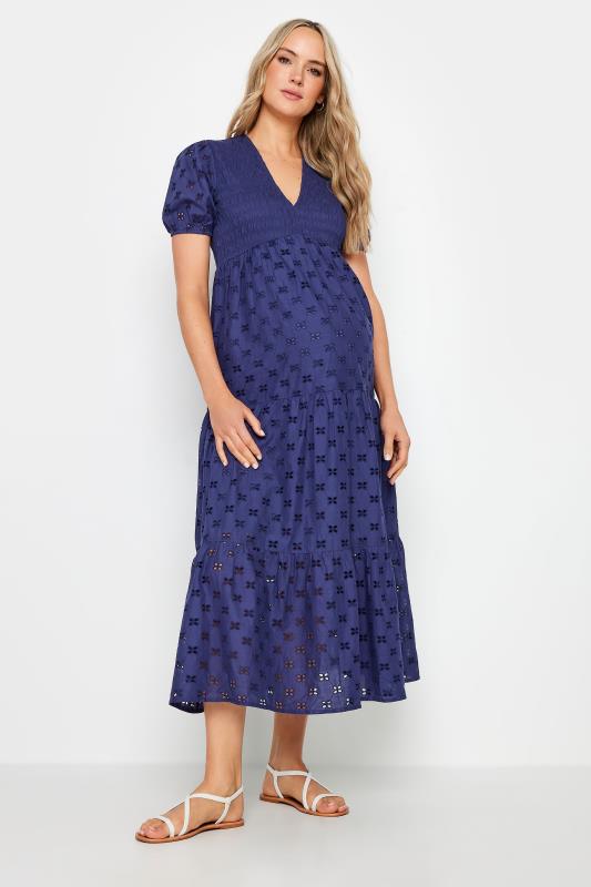  Tallas Grandes LTS Tall Maternity Navy Blue Broderie Anglaise Tiered Midaxi Dress